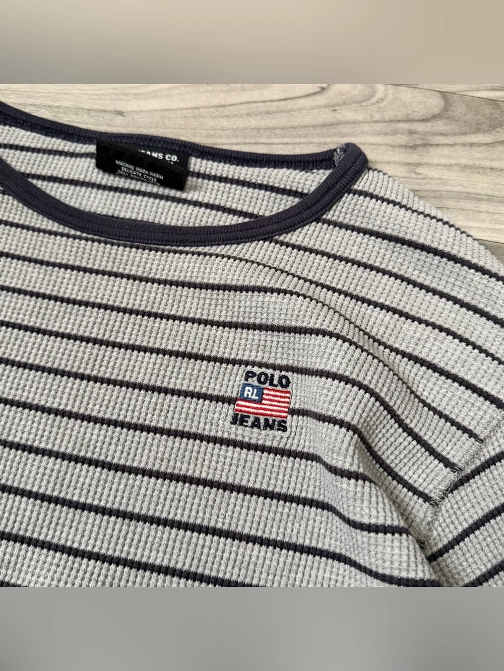 SIZE LARGE MENS VINTAGE 90s POLO JEANS CO. RALPH LAUREN STRIPED THERMAL